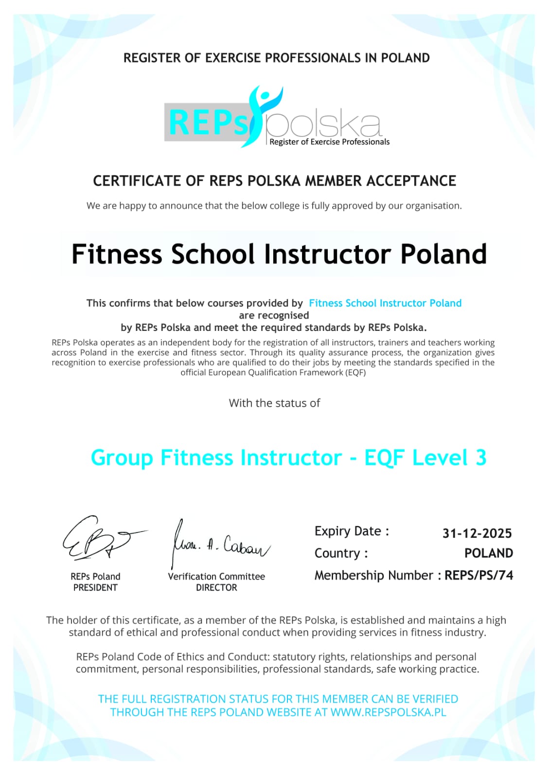 REPs Polska Member Acceptance